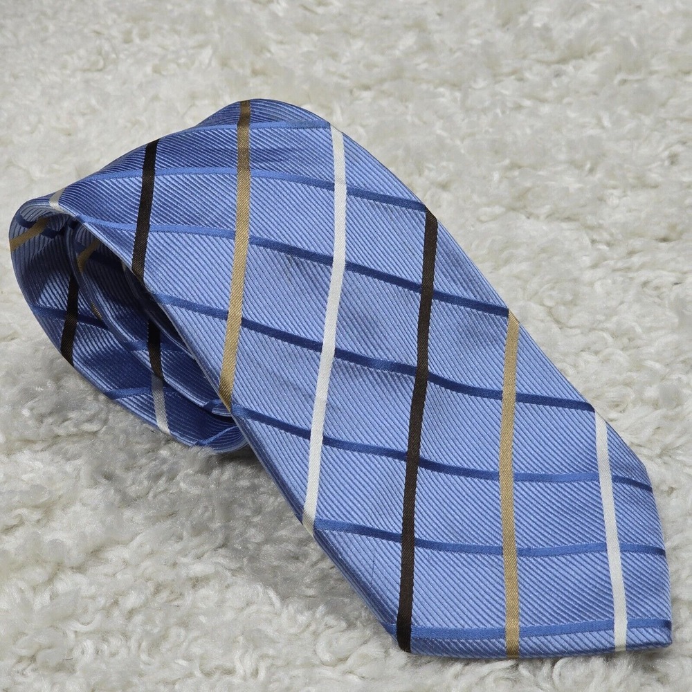 Donald J Trump Signature Mens Silk‎ Necktie Blue Check Size Classic Formal